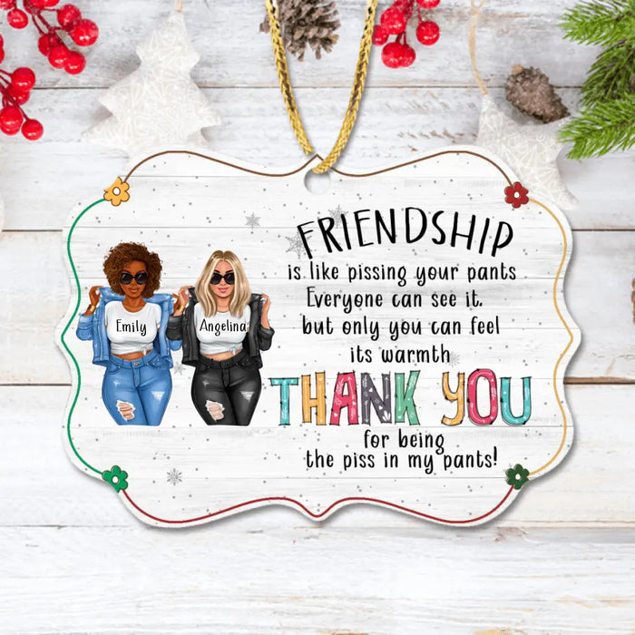 Custom Personalized Besties Rectangle Wooden Ornament - Best Gift Idea For Friends - Friendship Is Like Pissing Your Pants