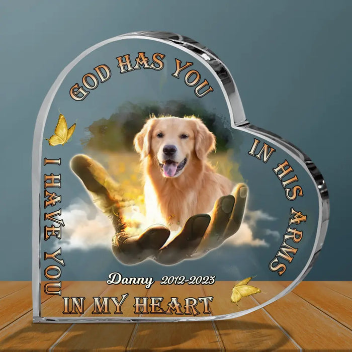 Custom Personalized Memorial Pet Crystal Heart - Upload Photo - Memorial Gift Idea For Pet Lovers - God Has you In His Arms I Have You In My Heart