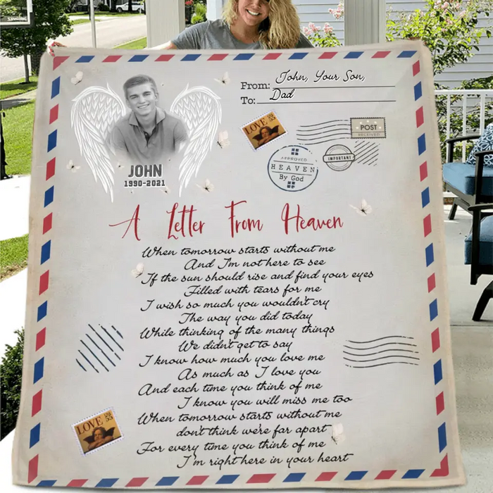 Custom Personalized Memorial Single Layer Fleece/ Quilt Blanket - Upload Photo - Memorial Gift Idea - A Letter From Heaven