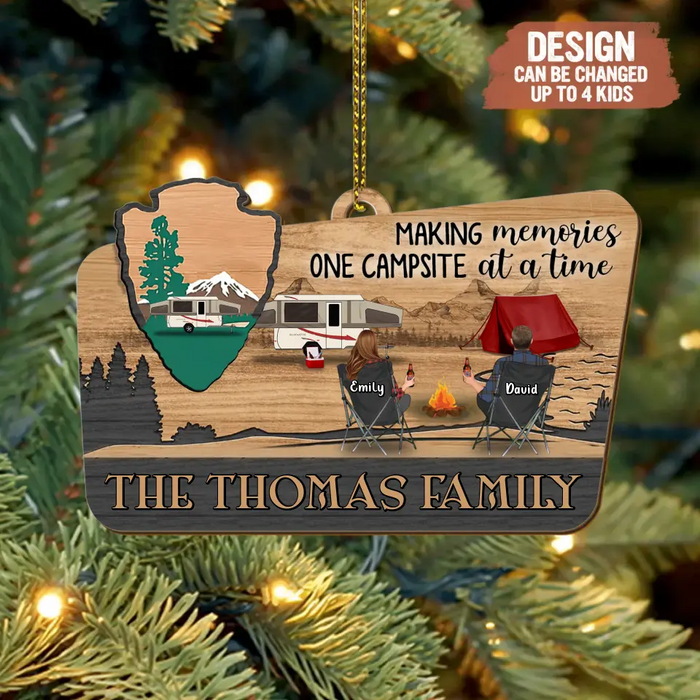 Custom Personalized Camping Wooden Ornament - Gift Idea For Camping Lovers/ Couple/ Family - Making Memories One Campsite At A Time