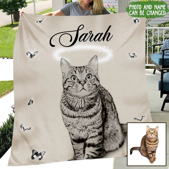 Custom Personalized Memorial Pet Pen Art Portrait Single Layer Fleece Blanket - Upload Photo - Memorial Gift Idea For Dog/Cat Lover