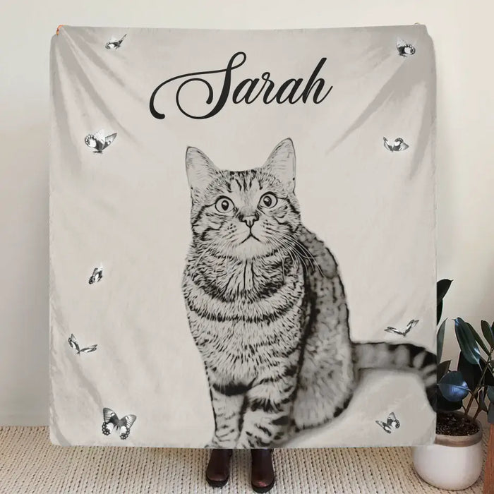 Custom Personalized Pet Pen Art Portrait Single Layer Fleece Blanket - Upload Photo - Gift Idea For Dog/Cat Lover