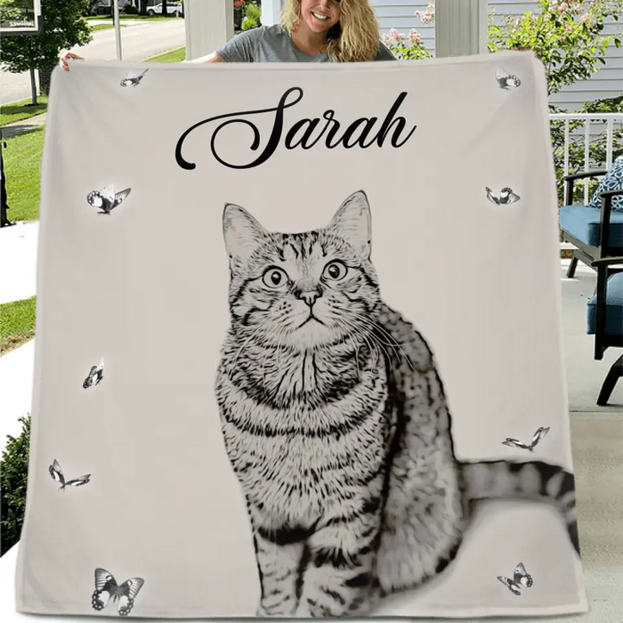 Custom Personalized Pet Pen Art Portrait Single Layer Fleece Blanket - Upload Photo - Gift Idea For Dog/Cat Lover