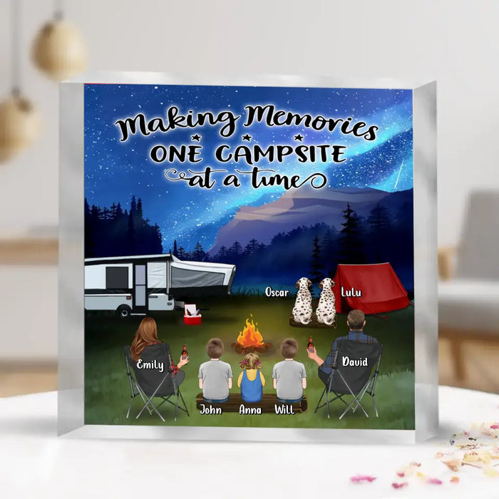 Custom Personalized Camping Acrylic Plaque - Couple/ Parents With Up to 3 Kids And 3 Pets - Gift Idea For Camping Lover - Making Memories One Campsite At A Time