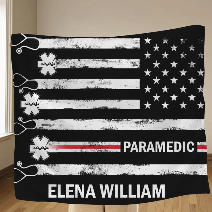 Custom Personalized US Healthcare Worker Quilt/ Single Layer Fleece Blanket - Gift Idea For Paramedic/ Colleague