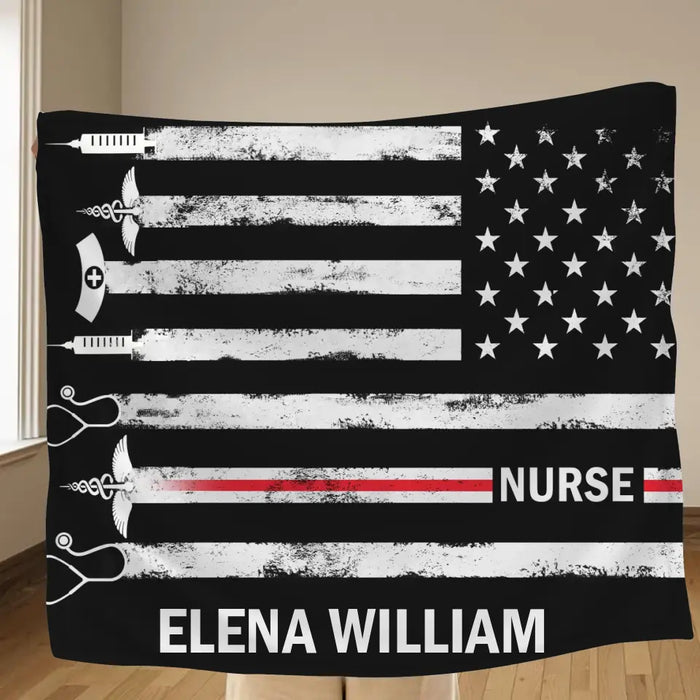 Custom Personalized US Healthcare Worker Quilt/ Single Layer Fleece Blanket - Gift Idea For Nurse/Colleague