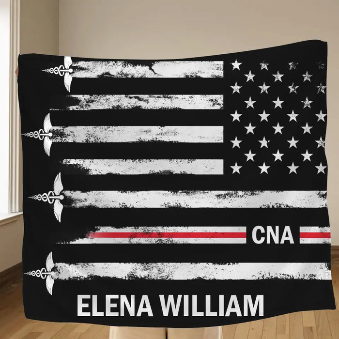 Custom Personalized US Healthcare Worker Quilt/ Single Layer Fleece Blanket - Gift Idea To CNA