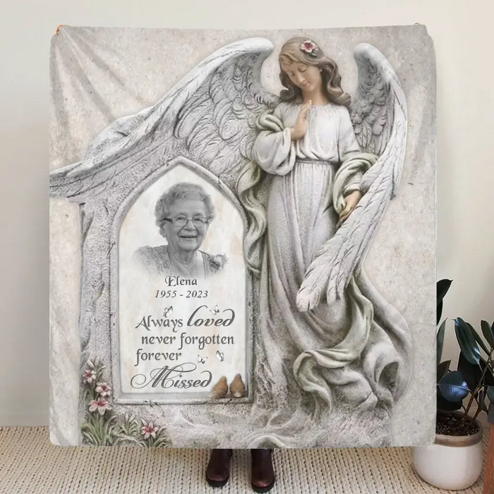 Custom Personalized Memorial Photo Quilt/Single Layer Fleece Blanket - Memorial Gift Idea for Family - Always Loved Never Forgotten Forever Missed