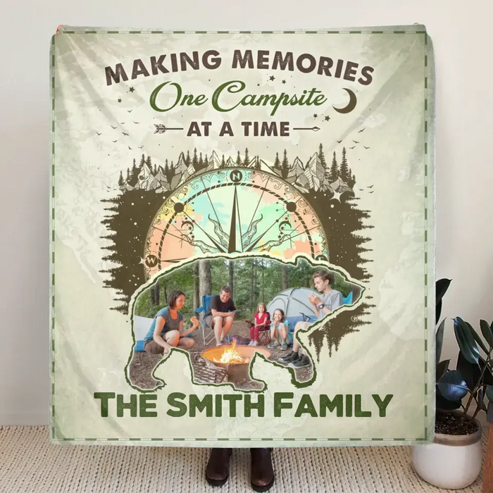 Personalized Camping Upload Photo Quilt/Single Layer Fleece Blanket - Gift Idea For Camping Lovers - Making Memories One Campsite At A Time