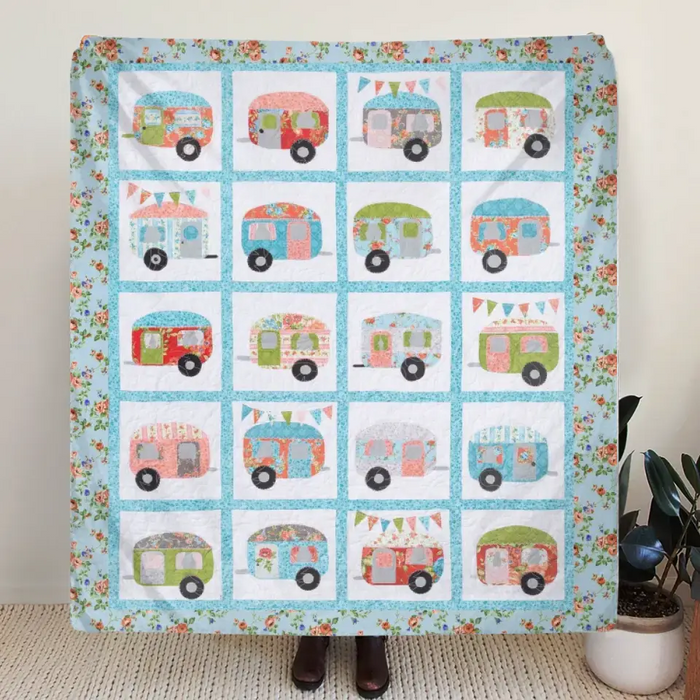 Cute Camper Pattern Quilt/Single Layer Fleece Blanket - Gift Idea For Camping Lovers