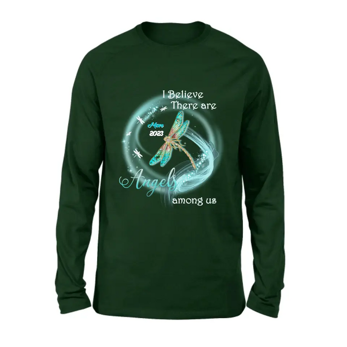 Custom Memorial Dragonfly Shirt/Hoodie - Memorial Gift Idea For Mom/Dad - I Believe There Are Angels Among Us