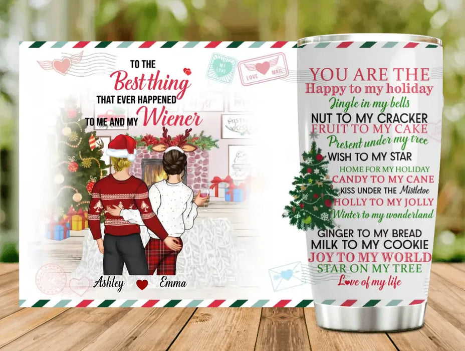 Custom Personalized Christmas Couple Tumbler - Christmas Gift Idea For Couple - You Are The Happy To My Holiday