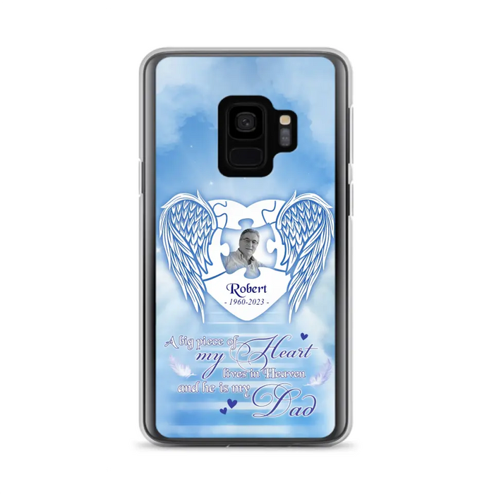 Custom Personalized Memorial Photo Phone Case - Memorial Gift Idea For Family - A Big Piece Of My Heart Lives In Heaven And He Is My Dad - Case For iPhone/Samsung