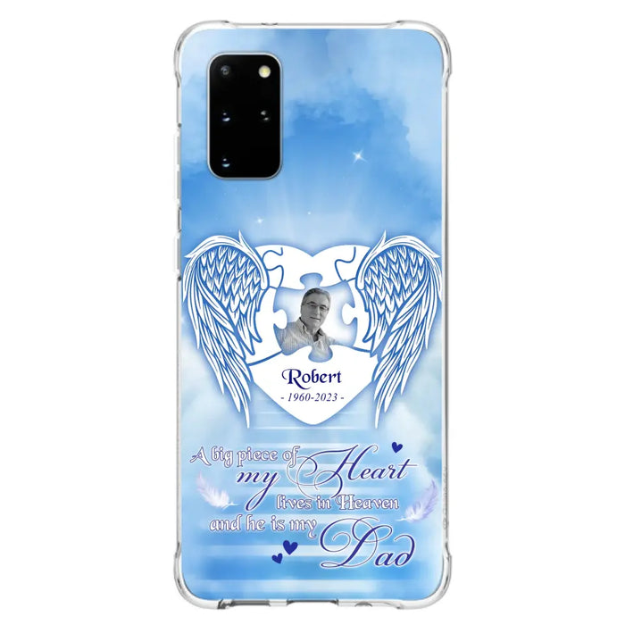 Custom Personalized Memorial Photo Phone Case - Memorial Gift Idea For Family - A Big Piece Of My Heart Lives In Heaven And He Is My Dad - Case For iPhone/Samsung