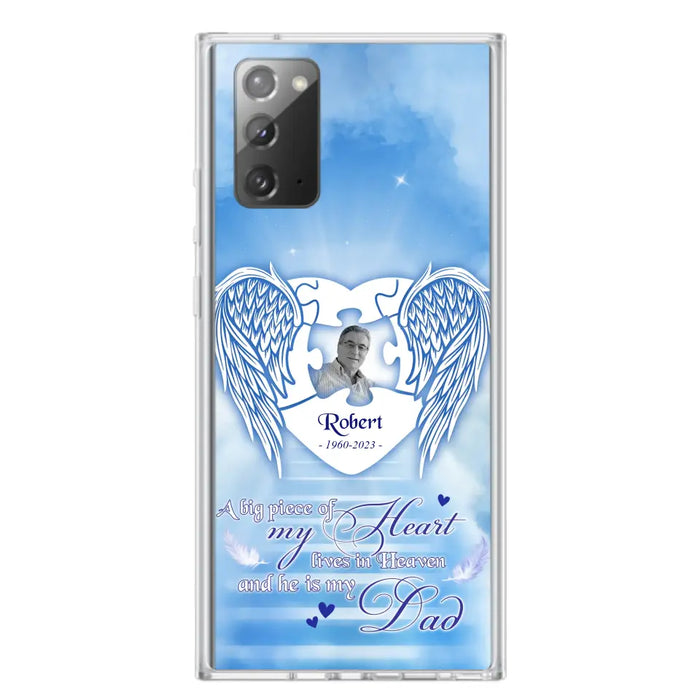 Custom Personalized Memorial Photo Phone Case - Memorial Gift Idea For Family - A Big Piece Of My Heart Lives In Heaven And He Is My Dad - Case For iPhone/Samsung