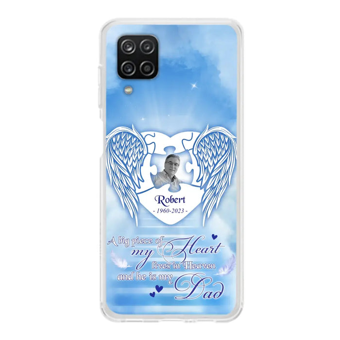 Custom Personalized Memorial Photo Phone Case - Memorial Gift Idea For Family - A Big Piece Of My Heart Lives In Heaven And He Is My Dad - Case For iPhone/Samsung