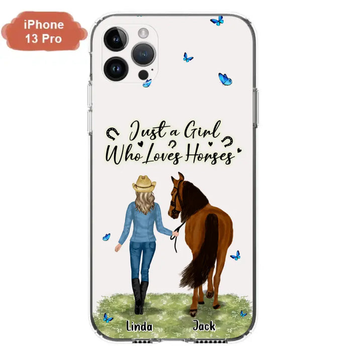 Custom Personalized Horse Girl Phone Case - Upto 6 Horses - Gift Idea for Horse Lovers - Just A Girl Who Loves Horses - Case for iPhone/Samsung