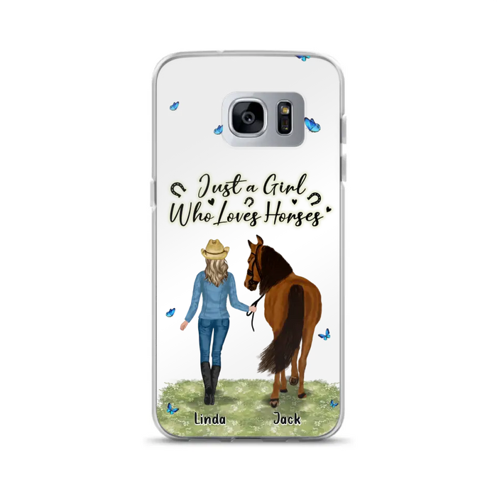 Custom Personalized Horse Girl Phone Case - Upto 6 Horses - Gift Idea for Horse Lovers - Just A Girl Who Loves Horses - Case for iPhone/Samsung