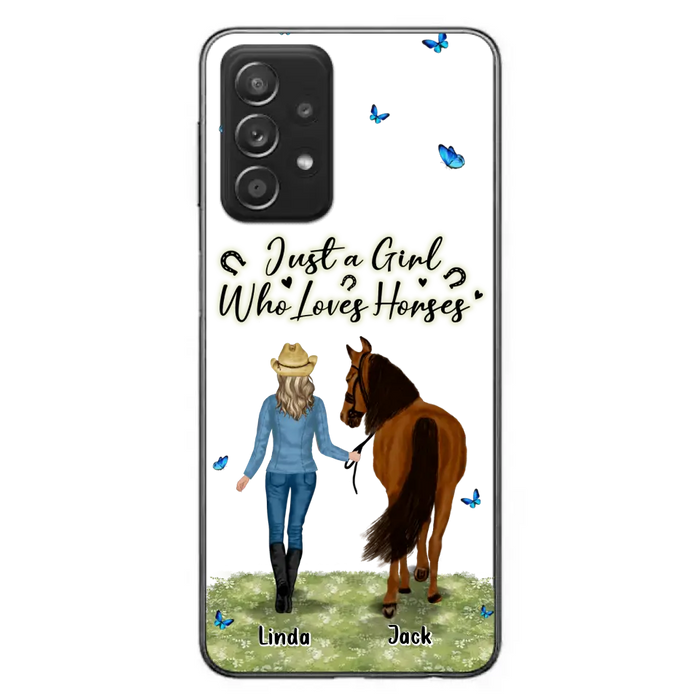 Custom Personalized Horse Girl Phone Case - Upto 6 Horses - Gift Idea for Horse Lovers - Just A Girl Who Loves Horses - Case for iPhone/Samsung