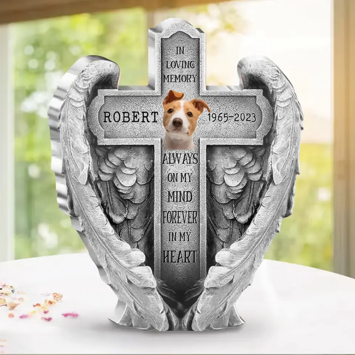 Custom Personalized Memorial Pet Wings Acrylic Plaque - Upload Photo - Memorial Gift Idea For Christmas/ Family Member - Always On My Mind Forever In My Heart