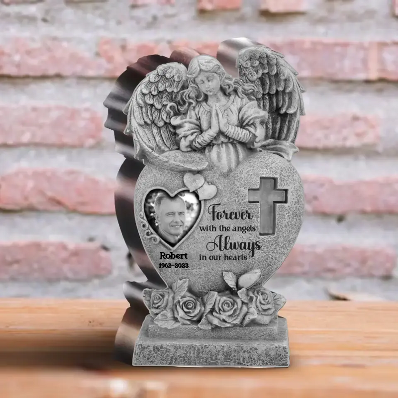 Personalized Memorial Photo Acrylic Plaque - Memorial Gift Idea for Family - Forever With The Angels Always In Our Hearts