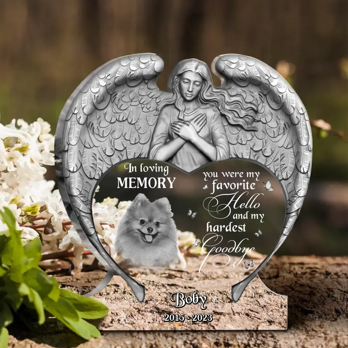 Custom Personalized Angel Praying Memorial Pet Acrylic Plaque - Upload Photo - Memorial Gift Idea For Pet Lover - You Were My Favorite Hello And My Hardest Goodbye