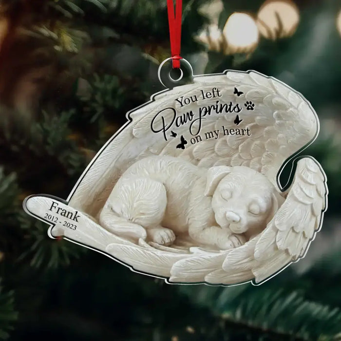 Custom Personalized Angel Dog Sleeping Memorial Acrylic Ornament - Memorial Gift Idea For Dog Lover - You Left Paw Prints On My Heart