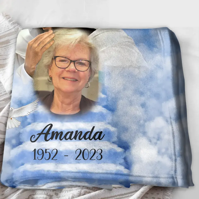 Personalized Memorial Fleece Throw Blanket & Quilt - Upload Photo - Memorial Gift Idea For Family Member - God Has You In His Arms I Have You In My Heart