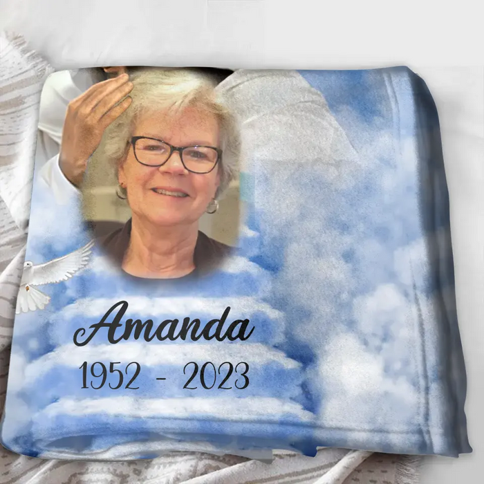 Personalized Memorial Quilt/Single Layer Fleece Blanket - Upload Photo - Memorial Gift Idea For Family Member - God Has You In His Arms I Have You In My Heart