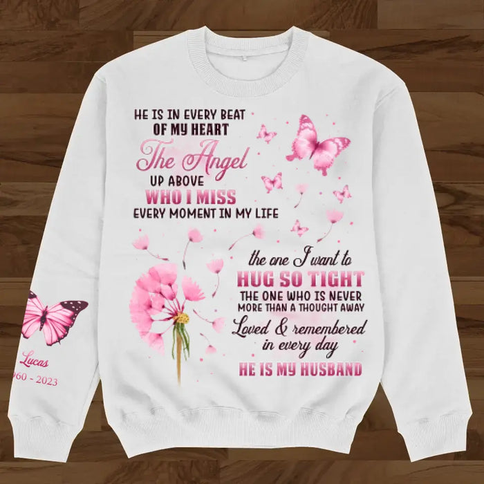 He Is In Every Beat Of My Heart - Custom Personalized Memorial AOP Sweater - Memorial Gift Idea For Widow