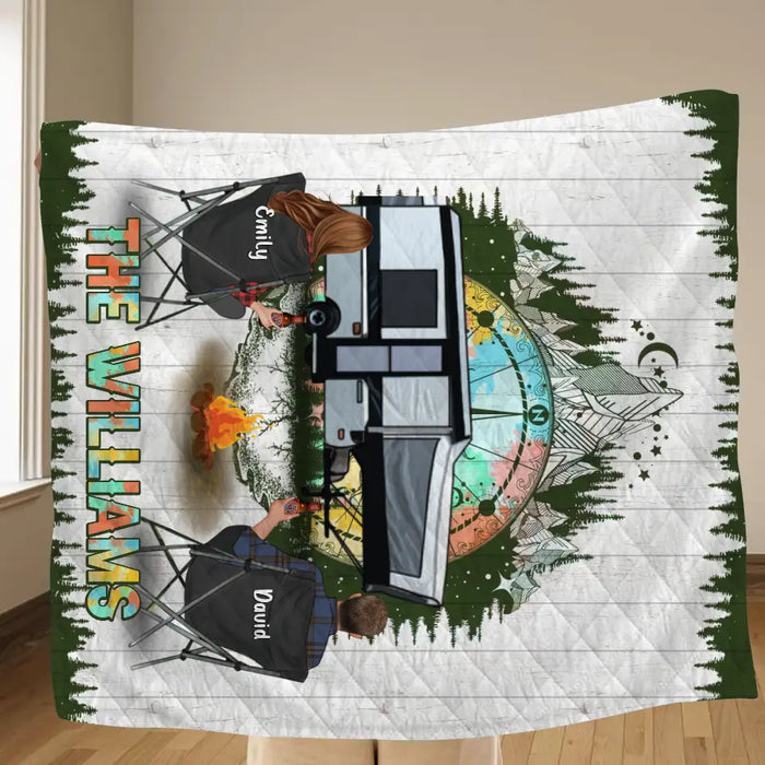 Custom Personalized Camping Compass Quilt/Single Layer Fleece Blanket - Gift Idea For Camping Lover/ Couple/ Family/ Friends - The Williams