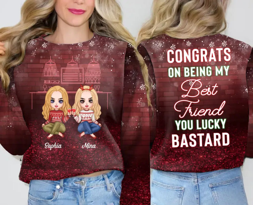 Custom Personalized Best Friend AOP Sweater - Up to 3 People - Christmas/ Birthday Gift To Besties/ Sister/ Brother/ Coworker - Congrats On Being My Best Friend