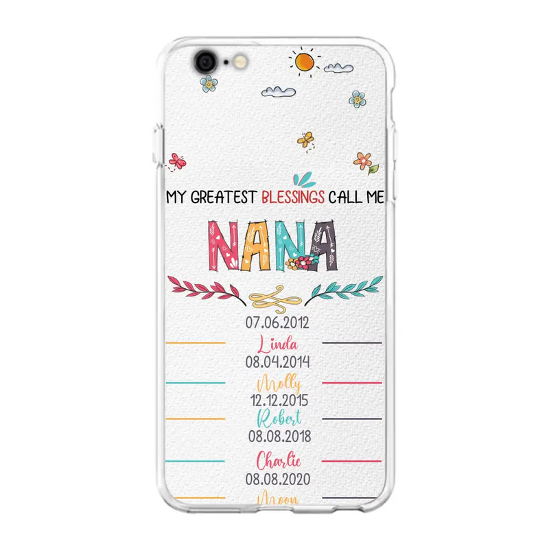 Personalized Grandma Phone Case - Gift Idea For Grandma - Upto 5 Grandkids - My Greatest Blessings Call Me Nana - Case For iPhone/Samsung
