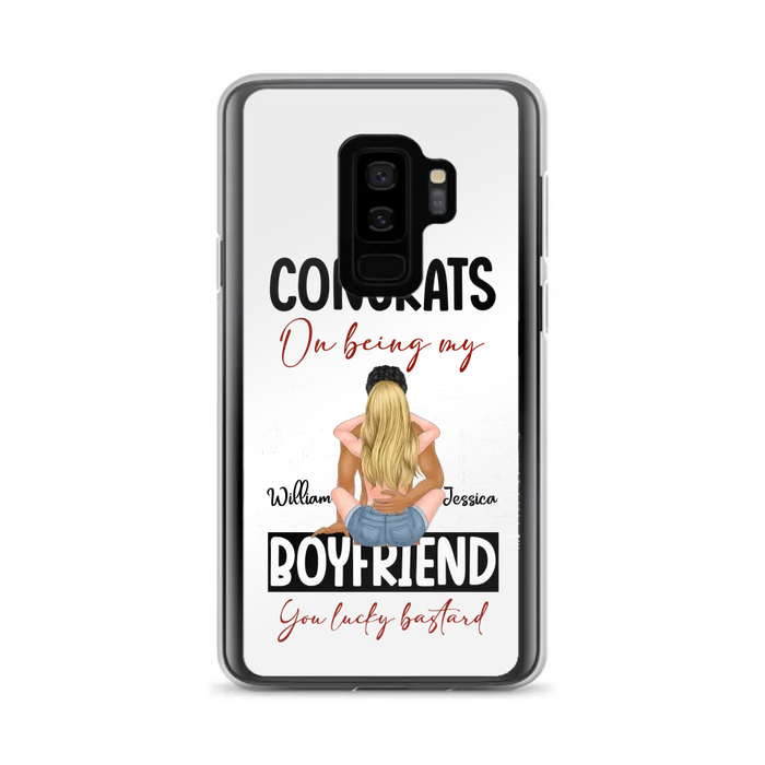 Custom Personalized Couple Phone Case - Gift Idea For Couple/Valentines Day - Congrats On Being My Boyfriend You Lucky Bastard - Case For iPhone/Samsung