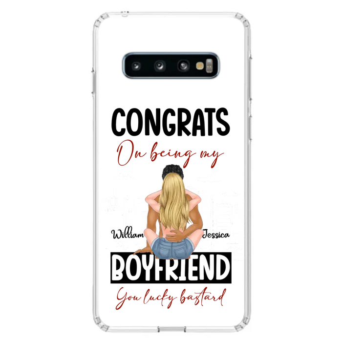 Custom Personalized Couple Phone Case - Gift Idea For Couple/Valentines Day - Congrats On Being My Boyfriend You Lucky Bastard - Case For iPhone/Samsung