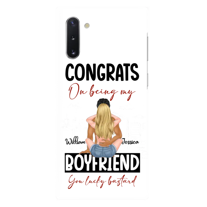 Custom Personalized Couple Phone Case - Gift Idea For Couple/Valentines Day - Congrats On Being My Boyfriend You Lucky Bastard - Case For iPhone/Samsung