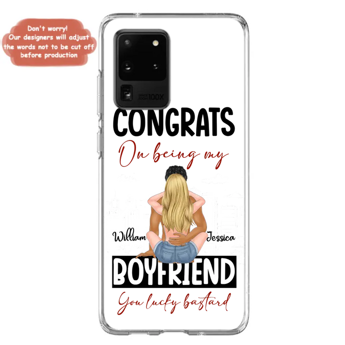 Custom Personalized Couple Phone Case - Gift Idea For Couple/Valentines Day - Congrats On Being My Boyfriend You Lucky Bastard - Case For iPhone/Samsung