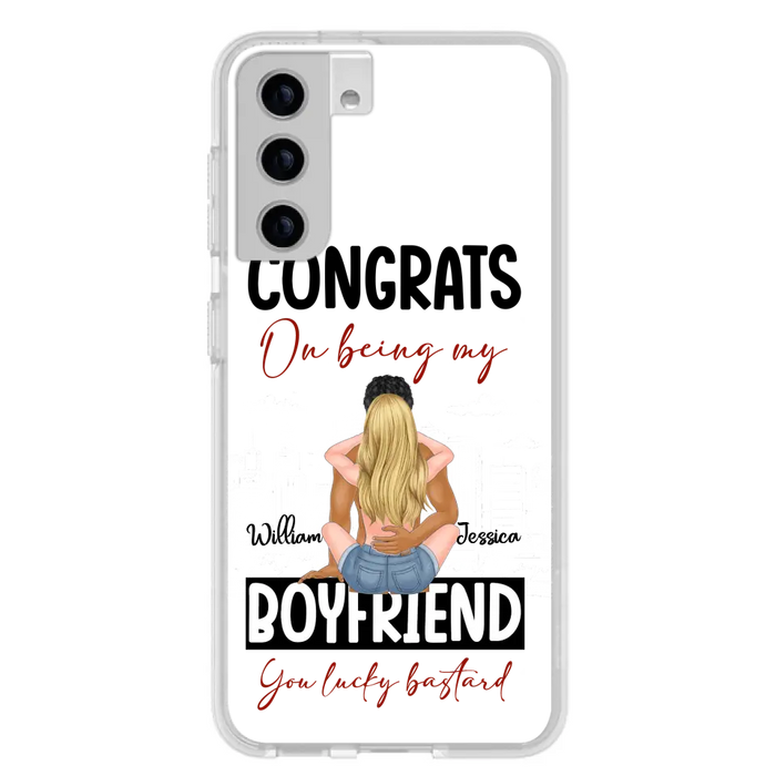 Custom Personalized Couple Phone Case - Gift Idea For Couple/Valentines Day - Congrats On Being My Boyfriend You Lucky Bastard - Case For iPhone/Samsung