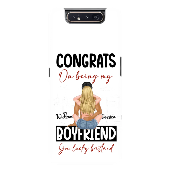 Custom Personalized Couple Phone Case - Gift Idea For Couple/Valentines Day - Congrats On Being My Boyfriend You Lucky Bastard - Case For iPhone/Samsung