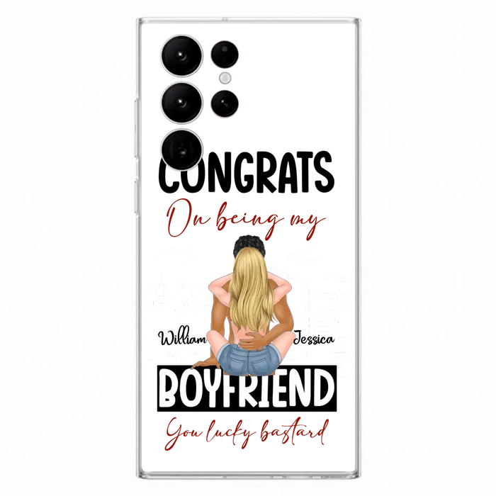 Custom Personalized Couple Phone Case - Gift Idea For Couple/Valentines Day - Congrats On Being My Boyfriend You Lucky Bastard - Case For iPhone/Samsung