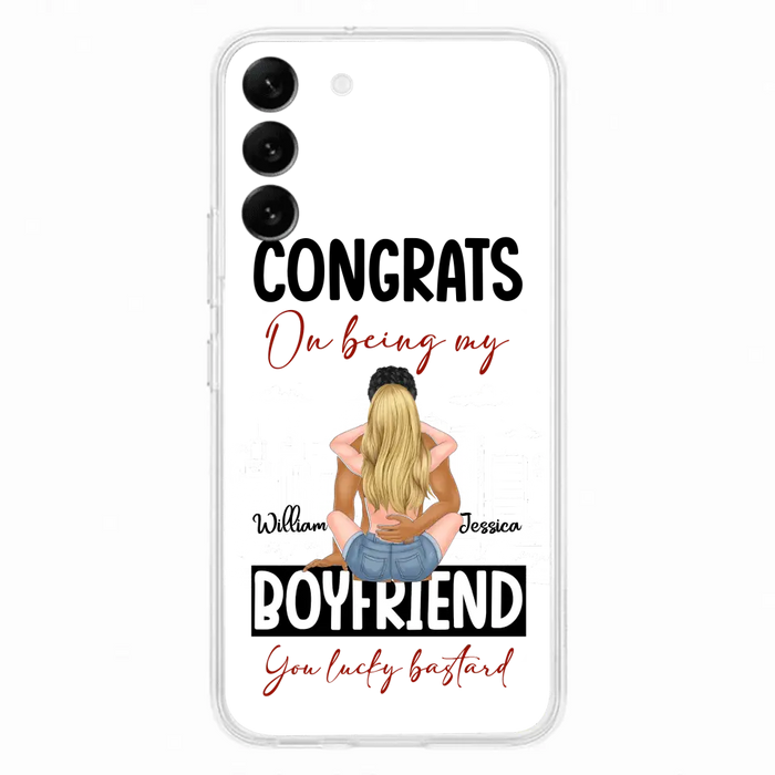 Custom Personalized Couple Phone Case - Gift Idea For Couple/Valentines Day - Congrats On Being My Boyfriend You Lucky Bastard - Case For iPhone/Samsung