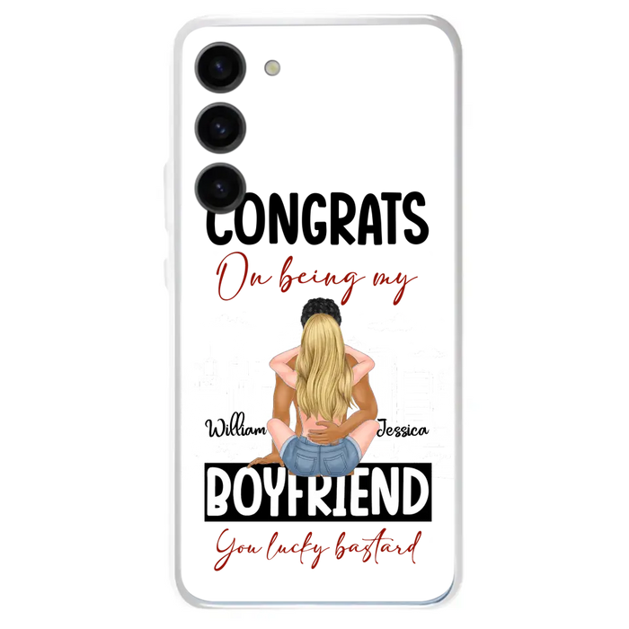 Custom Personalized Couple Phone Case - Gift Idea For Couple/Valentines Day - Congrats On Being My Boyfriend You Lucky Bastard - Case For iPhone/Samsung