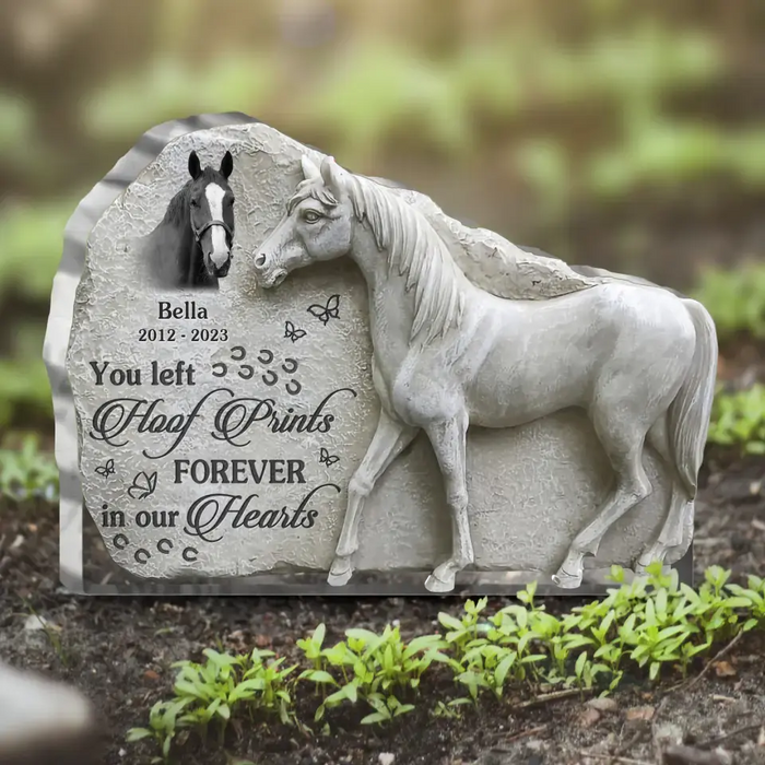 Custom Personalized Memorial Acrylic Plaque - Memorial Gift Idea For Horse Owner - Upload Horse Photo - You Left Your Hoof Prints Forever In Our Hearts