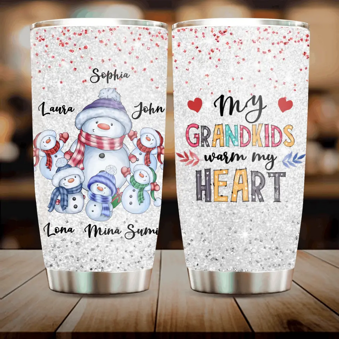 Custom Personalized Grandma Tumbler - Gift Idea For Christmas  - Upto 5 Grandkids - My Grandkids Warm My Heart