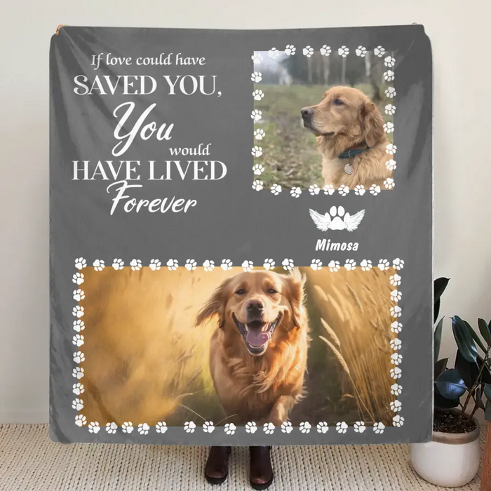 Custom Personalized Dog Photo Single Layer Fleece/Quilt Blanket - Upto 3 Dogs and 7 Photos - Memorial Gift Idea for Dog Owners - If Love Could Have Saved You