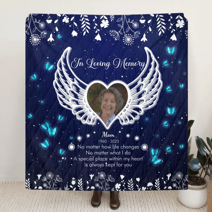 Custom Personalized Memorial Quilt/Single Layer Fleece Blanket - Upload Photo - Memorial Gift Idea For Family Member - A Special Place Within My Heart Is Always Kept For You