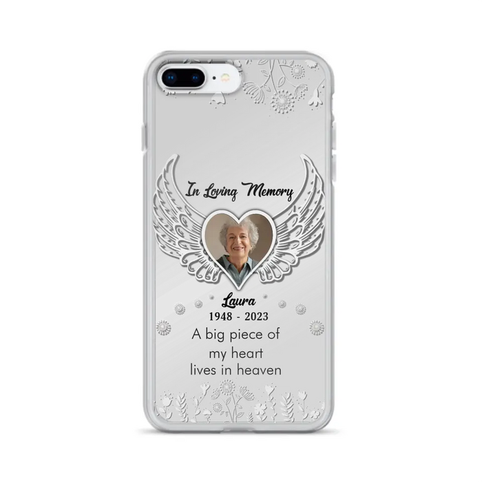 Custom Personalized Memorial Phone Case - Upload Photo - Memorial Gift Idea For Family Member - A Big Piece Of My Heart Lives In Heaven - Case For iPhone/Samsung