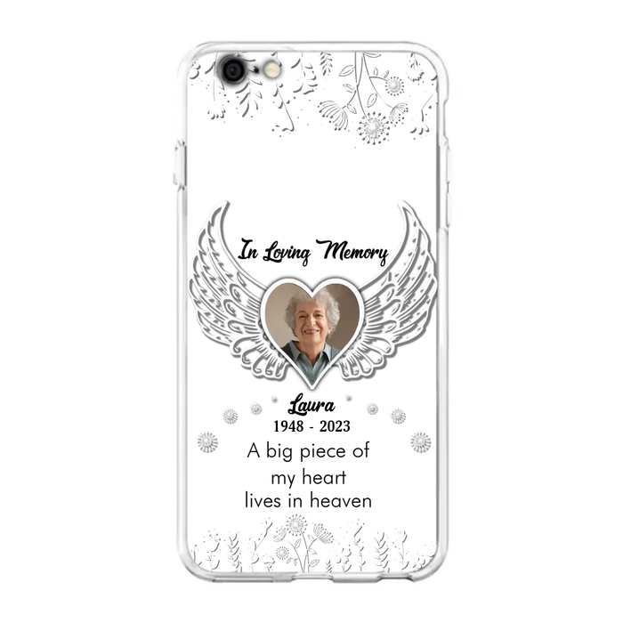 Custom Personalized Memorial Phone Case - Upload Photo - Memorial Gift Idea For Family Member - A Big Piece Of My Heart Lives In Heaven - Case For iPhone/Samsung