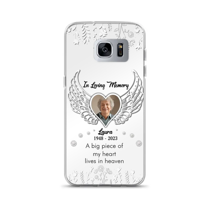 Custom Personalized Memorial Phone Case - Upload Photo - Memorial Gift Idea For Family Member - A Big Piece Of My Heart Lives In Heaven - Case For iPhone/Samsung