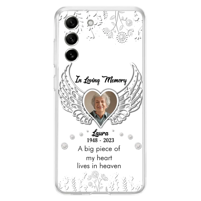 Custom Personalized Memorial Phone Case - Upload Photo - Memorial Gift Idea For Family Member - A Big Piece Of My Heart Lives In Heaven - Case For iPhone/Samsung